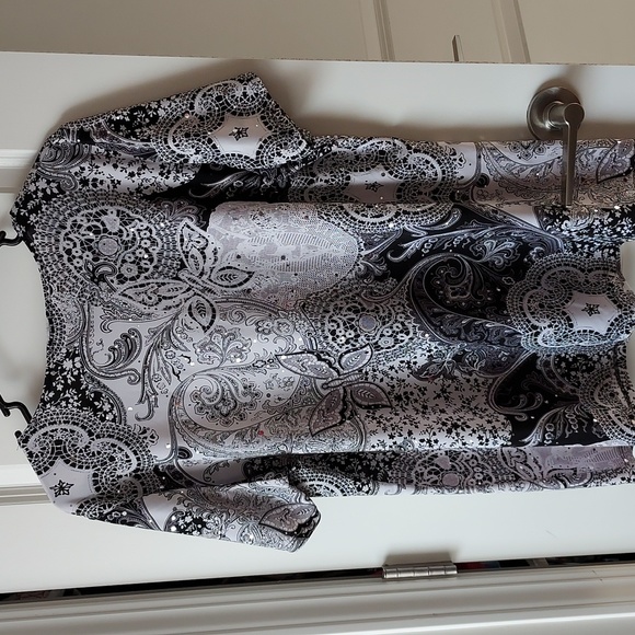 Studio 1940 18/20 short sleeve top/blouse black white with sparkle grey beads - Picture 6 of 9